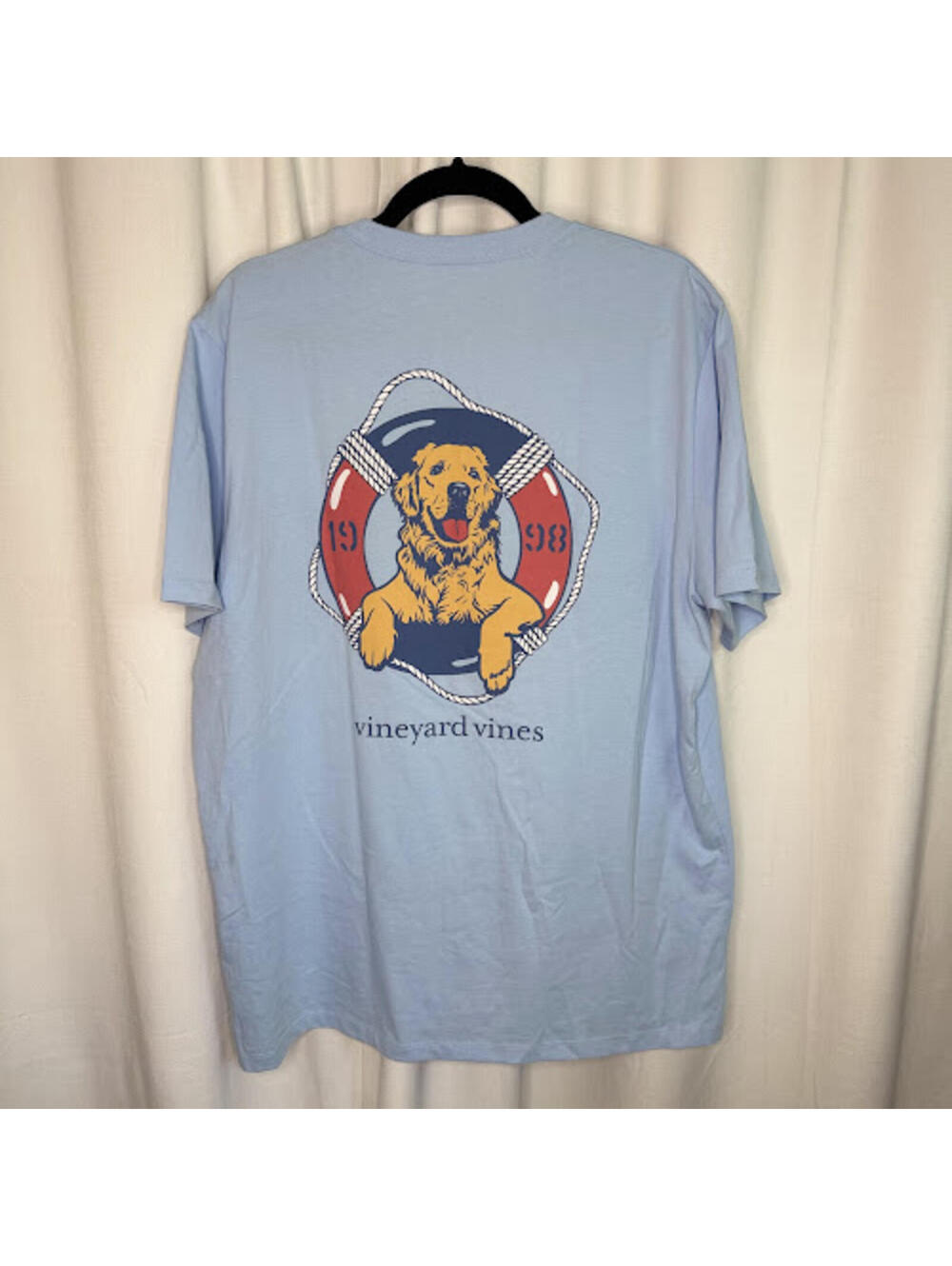 Vineyard Vines L Men's Light Blue Dog Life Ring Graphic Pocket T-Shirt Cotton - Picture 2 of 7